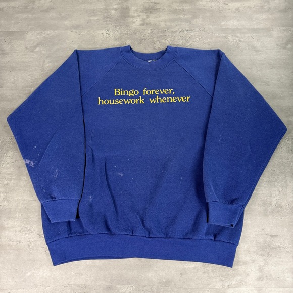 Unbranded Other - Vintage 80s Bingo Forever Housework Whenever Sweatshirt XL Blue Funny Trad Wife